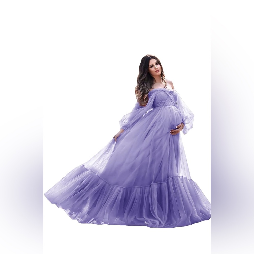 Tulle Lavender Long Sleeve maternity dress